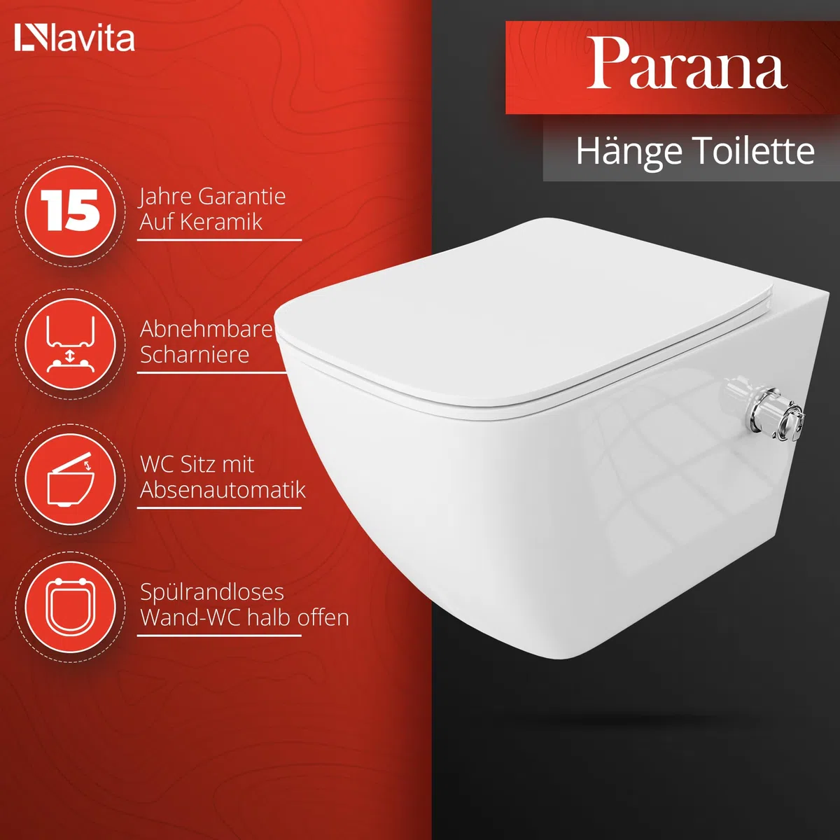 LAVITA Élément mural Solido Start + WC suspendu mural Parana blanc sans bord + abattant WC SoftClose | Bouton chromé | Kit complet | Réservoir de chasse encastré | Kit complet | WC complet |