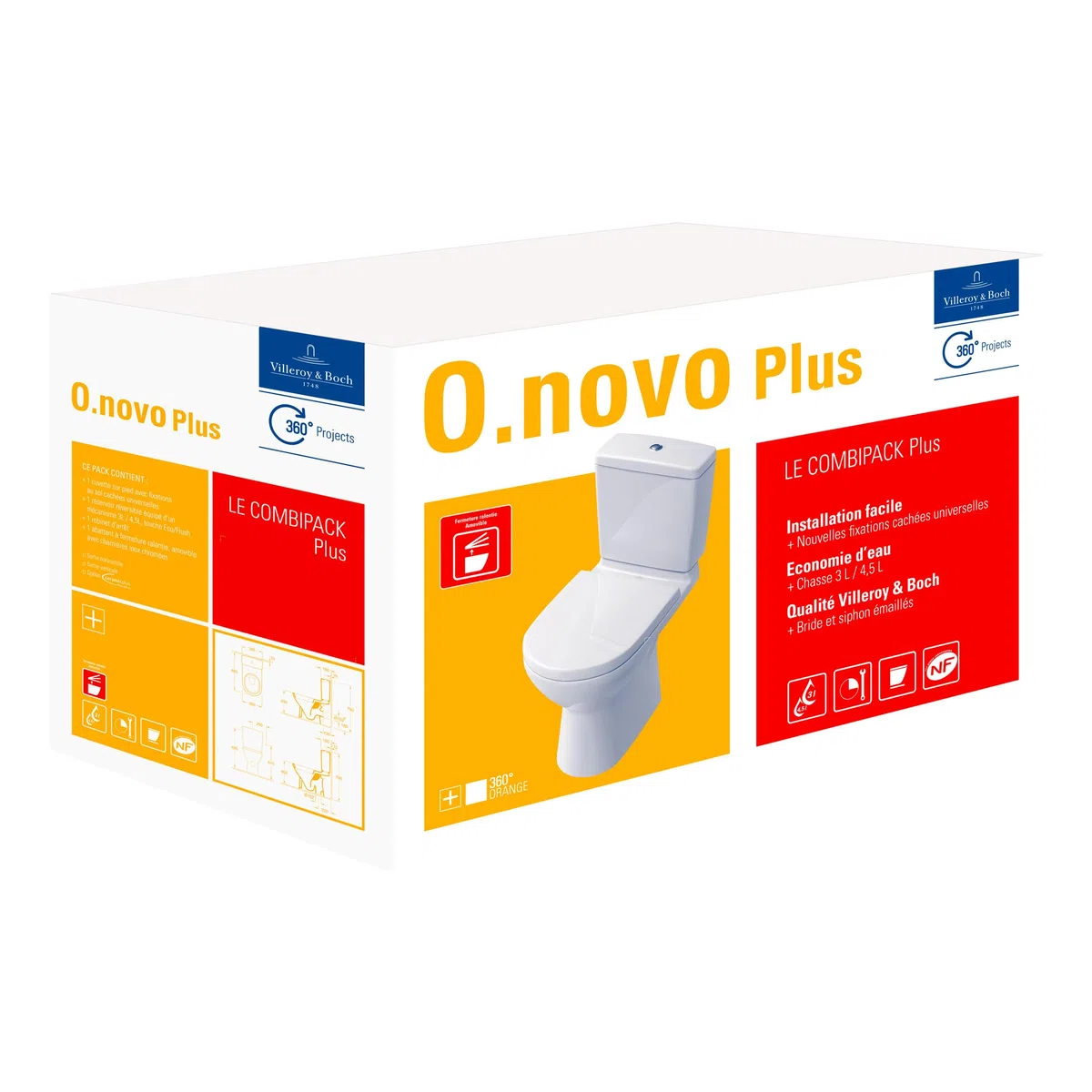 Villeroy & Boch O.novo, Combipack WC à poser modèle sur pied, céramique blanc