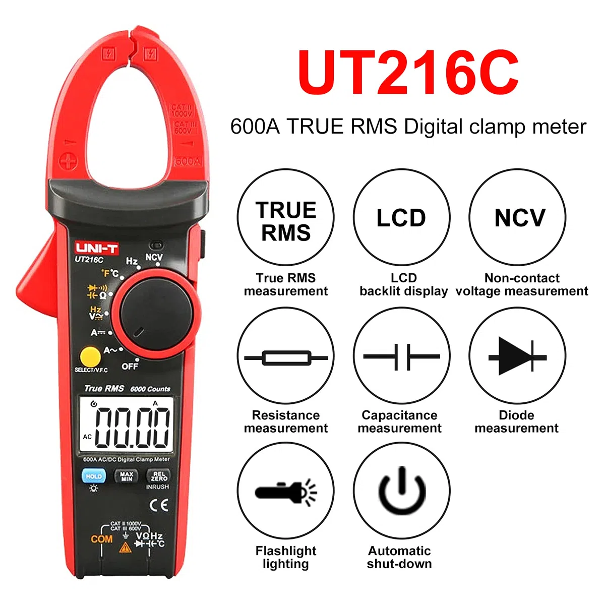 UNI-T UT216C 600 A True RMS Pince multimètre numérique Gamme automatique avec Freque