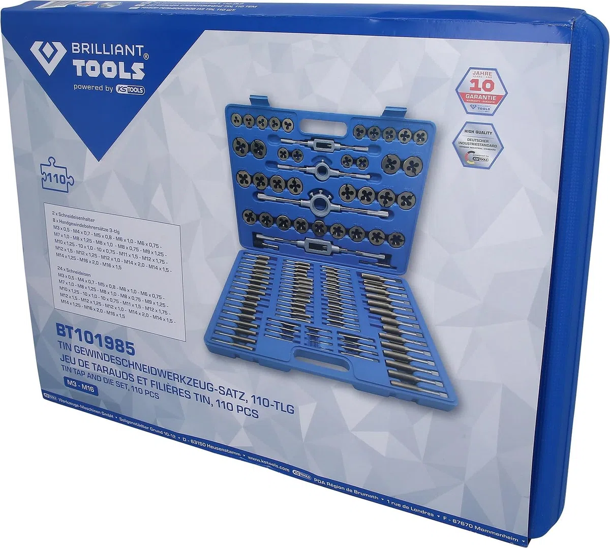 BRILLIANT TOOLS BT101985 Jeu de tarauds et filières [Powered by KS TOOLS]
