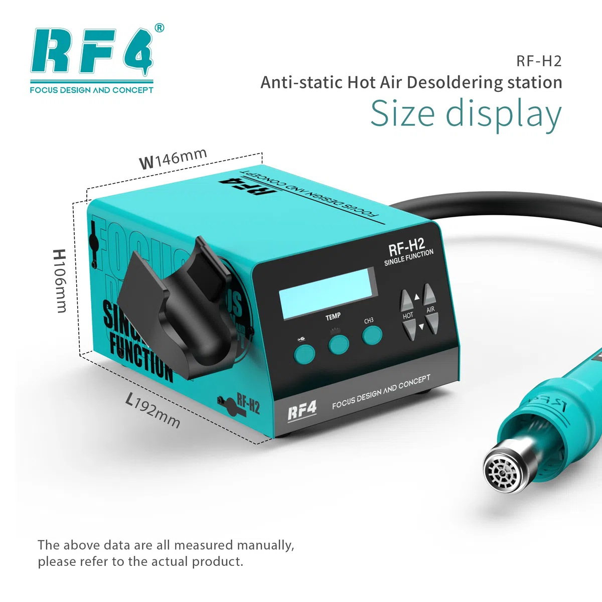 Pistolet à air chaud multifonction rapide 1000W pour désoudage, station de soudure à affichage numérique, station intelligente de rework BGA pour réparation de puces PCB RF4-H2