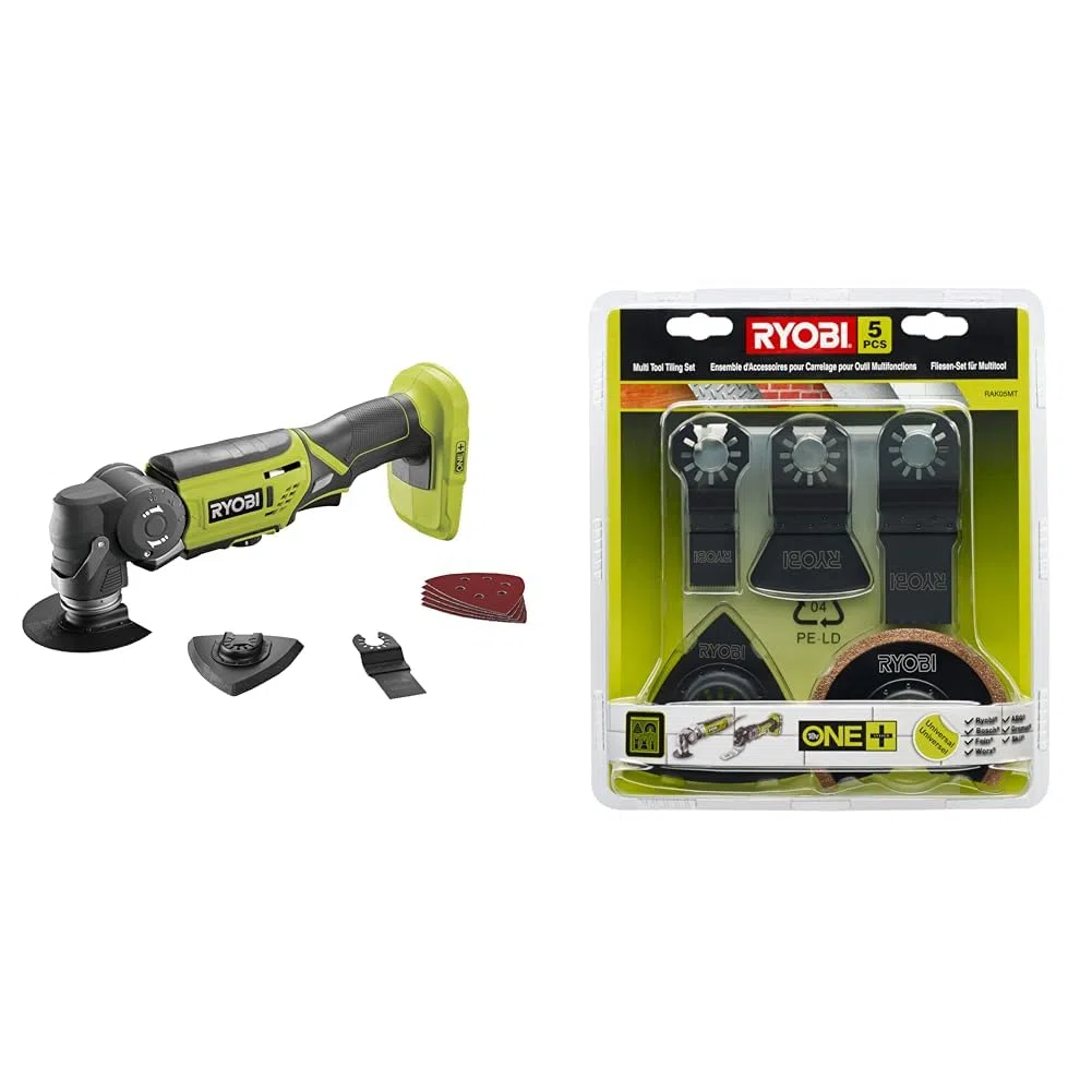 Ryobi - Outil multifonctions 18 V One+ sans batterie ni chargeur 10000-20000 osc/min tête 5 positions - R18MT-0 & Kit Spécial Carrelage 5 Pièces Multitool RAK05MT