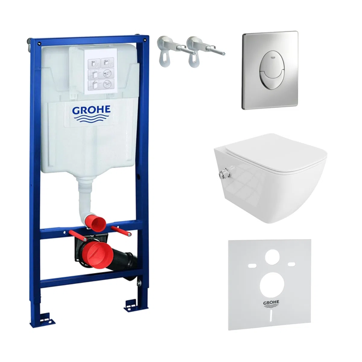 LAVITA Élément mural Solido Start + WC suspendu mural Parana blanc sans bord + abattant WC SoftClose | Bouton chromé | Kit complet | Réservoir de chasse encastré | Kit complet | WC complet |