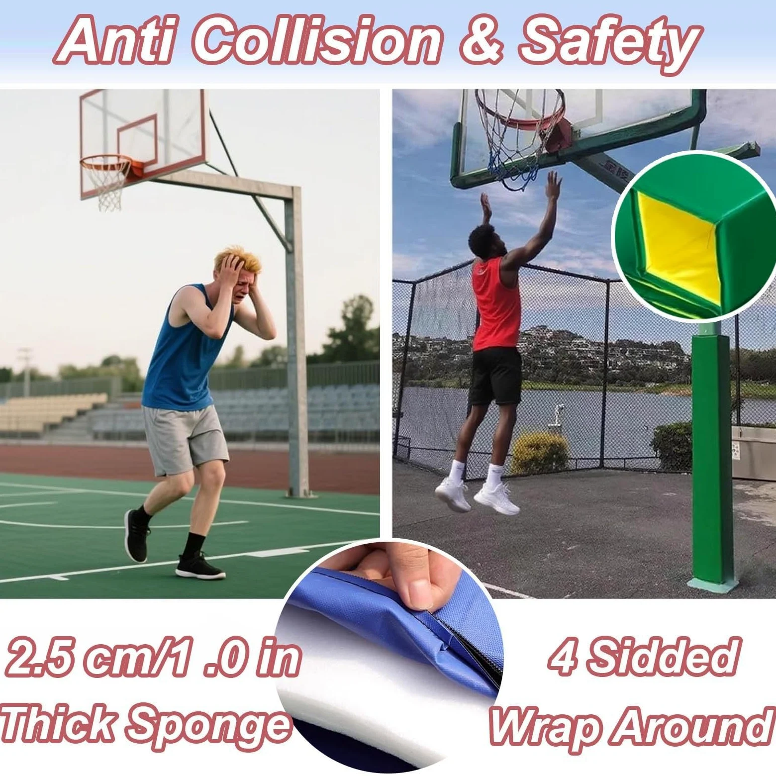 Patins de protection adhésifs pour terrasse, garage et cour – Colonnes de sécurité pour poteaux de 1,2 m, 1,8 m et 2,4 m – Rembourrage résistant aux intempéries et aux chocs pour une sécurité accrue