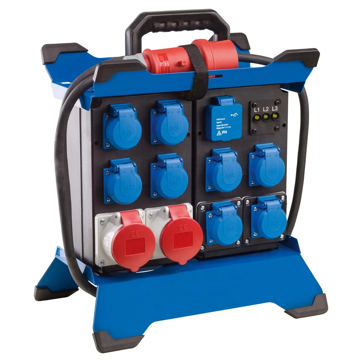 as - Schwabe Bloc d'alimentation portable STECKY DUO 2 - Fiche CEE 400 V/16 A/5 broches - 8 x Schuko, 2 x CEE 16 A, 2 ports USB - Adaptateur mobile - Répartiteur pour l'intérieur et l'extérieur - IP44
