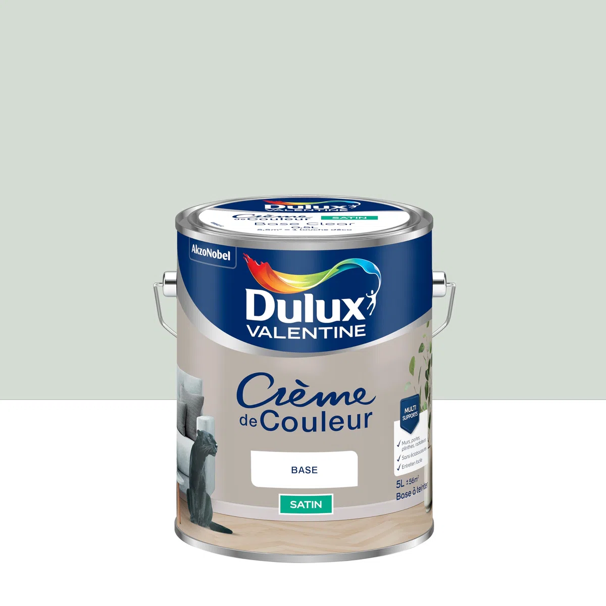 Dulux Valentine Crème de Couleur - Peinture multi-supports intérieure - Satin Gris Perle 5 L